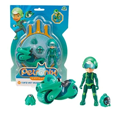 Bild av Giochi Preziosi Petronix Defender Tim och Shell E, Uppdrag med motorcykel avtagbar ryggsäck leksak, actionfigur 7 cm, superhjälte transformerbar för barn från 3 år