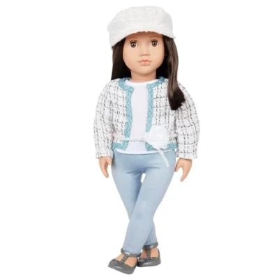 Bild av Vår generations docka Lysie 46 cm med outfitset BD31330 Bruna sovögon och långt brunt hår för styling Rekommenderas från 3 år Upptäck världen av fashionistas!