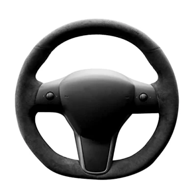 Bild av Alfanxi Bilrattsöverdrag för att sy på hand, Tesla Model 3 och Y, alcantara material, Italien (svart + utan ränder)