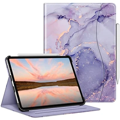 Bild av Fintie Fodral kompatibelt med iPad Pro 11 tum (2022/2021/2020/2018, 4:e/3:a/2:a/1:a generationen) flervinklat foliofodral pennhållare och ficka, automatisk uppvakning/sömn, lila marmor