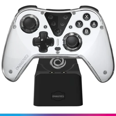 Bild av Oniverse Trådlös kontroller kompatibel med Switch OLED Lite PC ANDROID iOS, Laddningsdocka, Justerbara vibrationer, Makroknappar, Turbo läge, Wake Up, 6 axlig gyroskop, Astralite (ERIDANI White/Vit) WHITE / VIT)