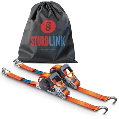 Bild av Automatiskt spärrband 35mm 5m Stål J krokar LC 1000 kg/2000 kg i U form Automatisk Remvindare Idealisk för Fästning av Släp, Motorcykel, Fyrhjuling och Bil Set om 2 + Bär Förvaringsväska.