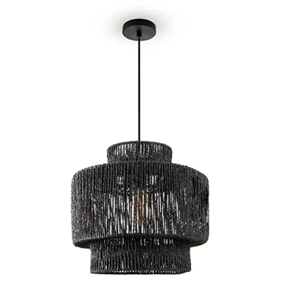 Bild av Paco Home Pendelarmatur Matbord Papper Boho Takpendel Matplats Lampa E27 Hängande Armatur Rotting, Färg:Svart (Ø40cm), Typ av lampa___Färg:Pendelbelysning Svart