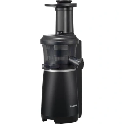 Bild av Panasonic Långsam juicer MJ L501 elektrisk frukt och grönsakssaftpressare, 150 W, rostfritt stål plast, elegant smal design, tillbehör till frysta ingredienser, svart