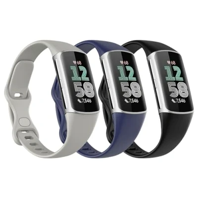 Bild av Astorgos 3 Pack Slim Straps Compatible with Fitbit Charge 6/Charge 5 for Women Men, Soft TPE Watch Strap Thin Band Replacement Wristband, Black/Dark Blue/Rock Gray