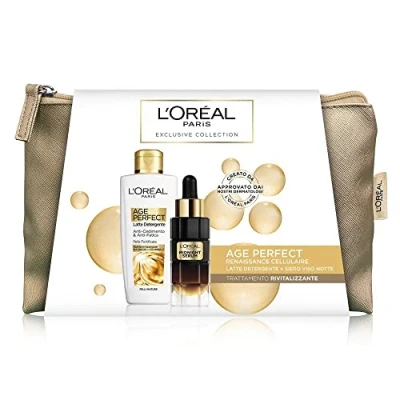 Bild av L&#039;Oréal Paris Age Perfect Renaissance Cellulaire presentväska med Midnight ansiktsserum och rengöringsmjölk, vitaliserande anti aging behandling, 30 ml + 200