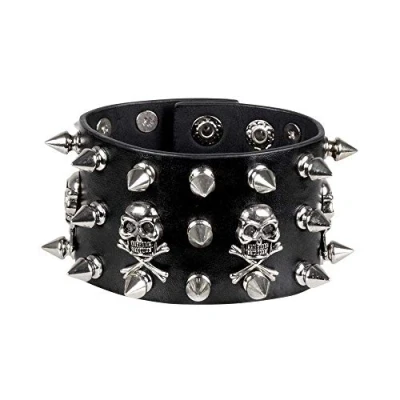 Bild av Boland 64518 Armband Biker, 1 st, en storlek, svart, läderlook, nitar, dödskallar, rocker punker, modesmycken, armkedja, tillbehör, kostym, utklädnad, karneval, temafest