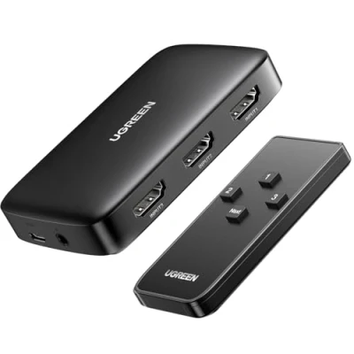 Bild av UGREEN HDMI 1.4 Switch 4K 3 in 1 ut Splitter Distributör Fjärrkontroll stöder 4K, 3D, HDR för TV Sticka, TV, PC, Spelkonsol, Switch, PS5/4, Xbox, Blu Ray Spelare.