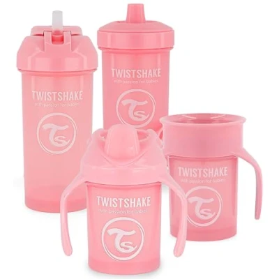 Bild av Twistshake Babyträning Sippy Cup Set 4 delar 1x 360 Mini Straw Kid Läckagesäkra Nappvattenflaskor BPA fri Non Spill för Småbarn 4+ månader Ljusrosa