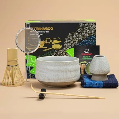 Bild av TEANAGOO Japansk teuppsättning, Matcha Whisk Set, Bowl Bamboo (chasen), Scoop (chashaku), Holder, Tea Making kit. MSB 5, grönt tepulver te kit