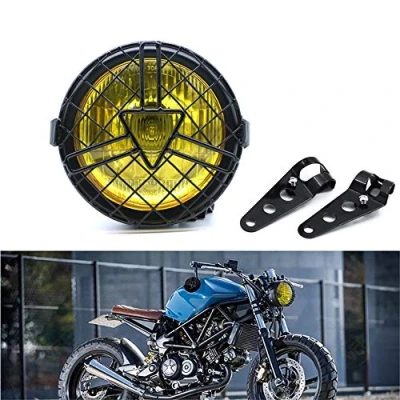 Bild av evomosa Universal motorcykel framstrålkastare, 15 cm halogen strålkastare med lampskärm skydd retro för café racer bobber chopper Kawasaki CG125 GN125 (gul)