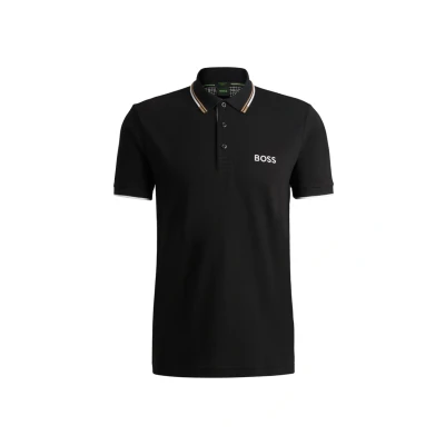 Bild av BOSS Herr Paddy Pro Contrast Logo pikétröja i bomullsblandning, Svart2, 6XL