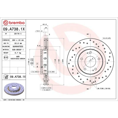 Bild av Bromsskiva BREMBO 09.A738.1X