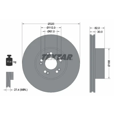 Bild av TEXTAR 92056600 Disque de frein 320 30 05/10 112 ventilé l&#039;intérieur sans boulon fix roue, moyeu roue