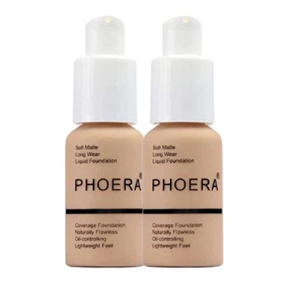 Bild av Glamza Phoera foundation sminkset med full täckning 24 timmar långvarig oljekontroll mjuk slät matt felfri concealerkräm Inc x2 30 ml &amp; silikonblandningssvamp (104 buffbeige)