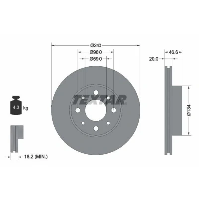 Bild av TEXTAR 92090300 Disque de frein 240 20 04/08 98 ventilé l&#039;intérieur sans boulon fix roue, moyeu roue FIAT: Palio I Weekend