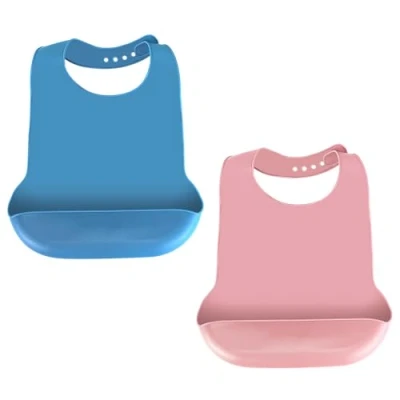 Bild av 2 stycken tvättbara silikonhaklappar för vuxna, återanvändbara mathaklappar vuxna män, kvinnor, vattentäta haklappar äldre och funktionshindrade (blå rosa), Blå rosa, En