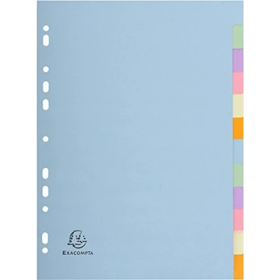 Bild av Exacompta Ref 1612E 170 g/m2 återvunnet pastellfärgat kort med 12 neutrala flikar A4 arkiveringsformat Mått 22,5 x 29,7 cm Blue Angel certifierad