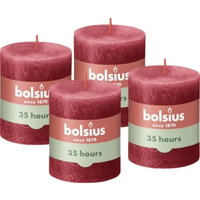 Bild av &#039;BOLSIUS Rustic Candle Red 8 cm Pack of 4 Unscented