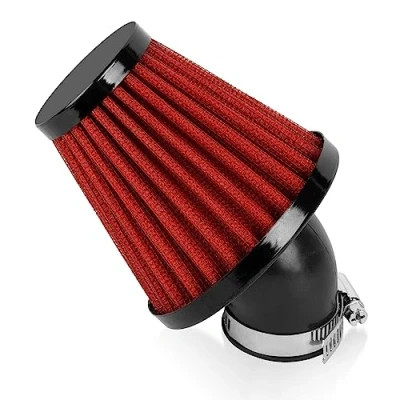 Bild av 35mm Luftfilter för Motorcyklar, PSLER Motorcykelluftfilter Skotrar, 45 Graders Böjd Slang, Universellt Använd Motocross Pocket Bikes(Röd)