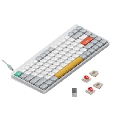 Bild av Nuphy Air75 v2 Mekaniskt Tangentbord QMK/VIA, 75% låg profil trådlöst tangentbord, Bluetooth 5.1, 2,4 GHz och kabelanslutning, kompatibel med Windows Mac OS system Ionic White Switch Red 2.0