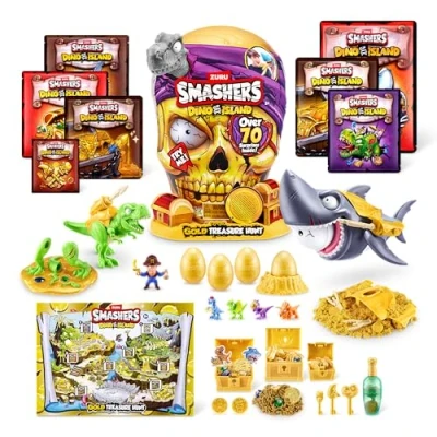 Bild av Smashers Dino Island Gold Treasure Hunt från ZURU skattjakt, interaktiv leksak för barn, junior, samlarleksaker pojkar, Giant (31,6 cm), (grå)