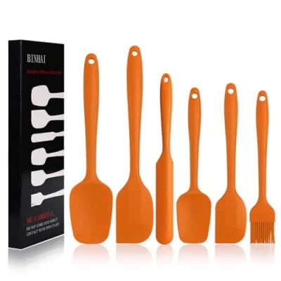 Bild av BINHAI Silikonspatelset orange 6 delar non stick gummispel med kärna i rostfritt stål värmebeständig spatel köksredskapsset för matlagning, bakning och blandning