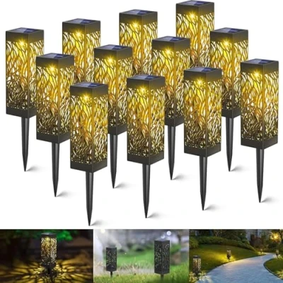 Bild av Kefflum Solljus trädgård LED solcellslampa trädgårdslampa utomhus 12 stycken varm vit solcellslykta vattentät IP55, dekorativ sollampa landskapsbelysning körvägar för gräsmatta