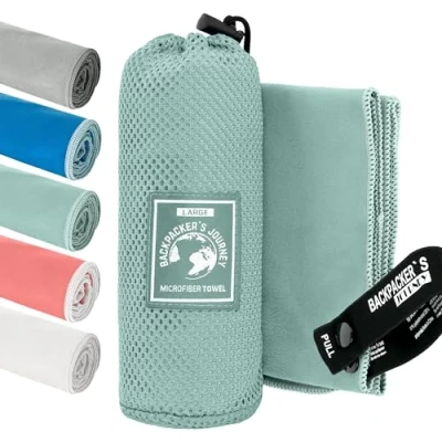 Bild av Backpacker&#039;s Journey Mikrofiberhanddukar i S M L XL Uppsättning resehanddukar, snabbtorkande, absorberande och antibakteriella (turkos L)