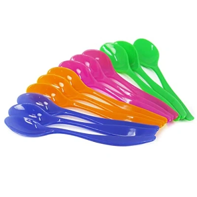 Bild av COM FOUR® 12x plastäggskedar återanvändbara dessertskedar BPA fria färgglada plastskedar för barnmat, sylt, dipp bestick 14 cm (12 stycken)