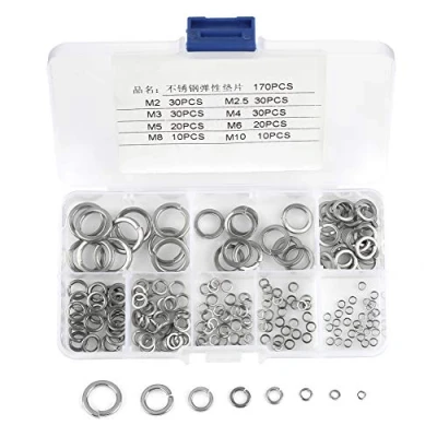 Bild av 180 st 8 storlekar set med fjäderbrickor i rostfritt stål 304, fjäderbricksats M2 M2,5 M3 M4 M5 M6 M8 M10