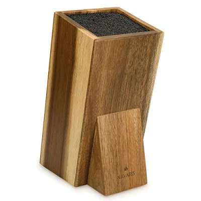 Bild av Navaris Knivblock i trä för köksknivar, universellt, med borst, förvaringsstativ akacia, vinklad design, 25 x 15 10,5 cm