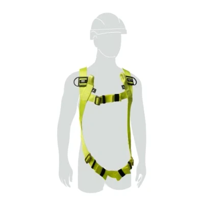 Bild av Honeywell Miller H100 säkerhetsbälte, 2 punktsbälte, universell storlek, lätt (0,8 kg), matchande bröst och benspännen, stål D ring, last upp till 140 kg, gul, 1036294