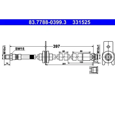 Bild av ATE 83.7788 0399.3 Flexible De Frein 397 M10x1 FORD: Focus 3, 3 Turnier, Mk3 Van / Break