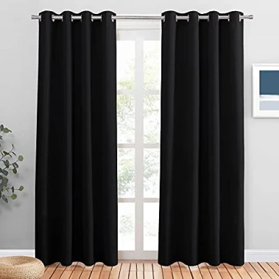 Bild av Pony Dance Sovrum gardiner ogenomskinliga vardagsrum termisk gardin barnrum ljusblockering öljettskynke, set om 2 stycken H 210 x B 132 cm, svart