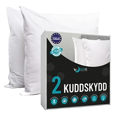 Bild av Dreamzie Paket med 2 Kuddöverdrag Vattentätt 50 x 80 cm 20 32&quot; Dragkedja Vitt tyg 100 % Bomull Oeko Tex® Andas, Allergivänliga, Dammkvalster, Anti bakteriell