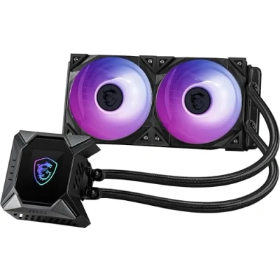 Bild av MSI MPG Coreliquid K240 V2 AIO CPU vattenkylning LCD pump med 60 mm fläkt, 2 st. 120 ARGB fläktar, ångsäkra slangar, GI kylning och Mystic Light programsupport, AMD Intel kompatibel