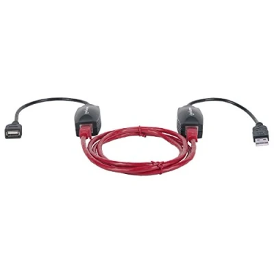 Bild av Manhattan USB A linjeförlängare, för användning med RJ45 nätverkskabel (ingår inte), förlänger enheten upp till 60 m, busseffekt, Cat5e/Cat6/Cat6A nätverkskablar lämpliga, svart, 3 års