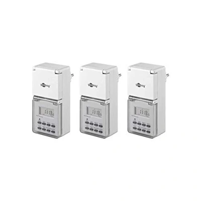 Bild av Goobay 55546 3 x digital timer/IP44/programmerbar/inomhus och utomhus/LCD display, lätt att använda, 10 C 40 C/kontinuerlig drift, backup batteri i 4 dagar, vit