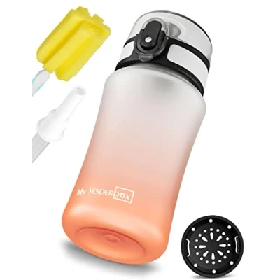Bild av My Vesperbox Minny drickflaska för barn läckagesäker med sugrör eller sil 350 ml, 500 ml lätt tritan vattenflaska BPA fri dagis, skola (transparent orange ml)