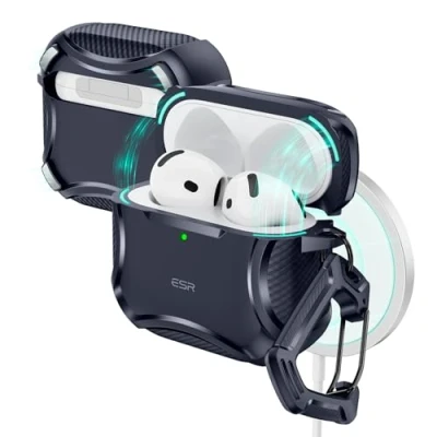 Bild av ESR Fodral för Airpods 4 (2024), kompatibel med 4:e generationen (HaloLock), MagSafe, starkt fallskydd, magnetiskt lock, cyber serien, blå