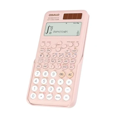 Bild av OSALO Vetenskaplig miniräknare 417 funktion 2 rad 10 + siffror skriven display sol och batterikiräknare för studenter gymnasiet rosa (OS 991ES Plus 2:a utgåvan)