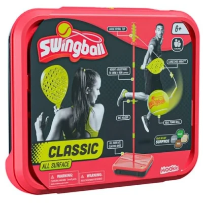 Bild av Swingball Klassisk All Surface, röd och gul, utomhusaktiviteter, Surface Base Swingball, Real Tennis Ball 2 Championship Fladdermöss, lämplig för alla 6 år +