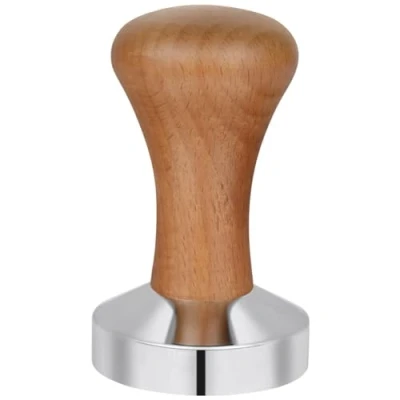 Bild av Vicloon Tamper, 51 mm Espresso Kaffe Coffee Tamper Rostfritt stål platt bas, Trähandtag Espressomaskiner Tillbehör Mörk träfärg
