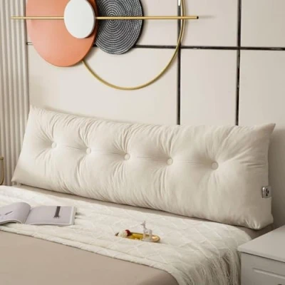 Bild av GeRRiT säng ryggstödskudde, tvilling/king size/sänggavel kilkudde för att sitta i sänggavel kudde med sidoficka, ryggstöd lång (vit, 120 x 40 12 cm)