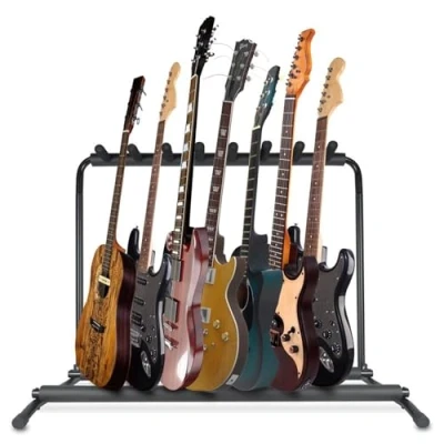 Bild av Pyle, multigitarrstativ 7 hållare, hopfällbart gitarrställ, gitarrstativ, golv, bärbar gitarrstativ för flera gitarrer, med halkfri gummistoppning och gitarrväska,