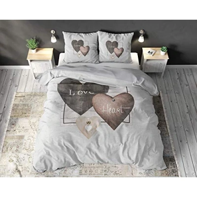 Bild av SLEEP TIME Påslakan 100% bomull kärlek hjärtan, 200 x 220cm, 60 70 cm, grått