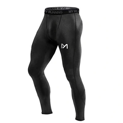 Bild av MEETYOO Herr leggings, sport kompression tights snabbtorkande baslager botten träningsbyxor för löpning cykling träning gym, svart 1, XL