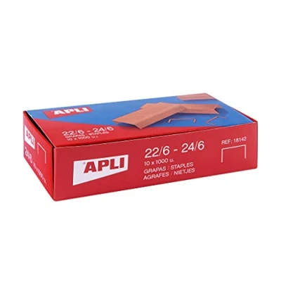 Bild av APLI 18964 Förpackning med 10 000 galvaniserade kopparklamrar nr 22/6 24/6 lådor 1000 häftklamrar