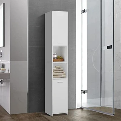 Bild av ML Design Badezimmerschrank Weiß, 30x190x30 cm, Hochschrank für Badezimmer, Badschrank mit 6 Fächern und 2 Türen, viel Stauraum, Badregal aus MDF Holz, Schmaler Schrank, Aufbewahrungsschrank Badmöbel
